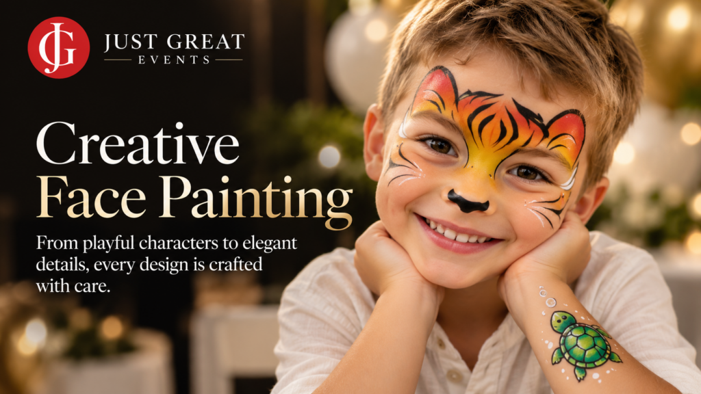 Creative face painting: from playful characters to elegant details, every design is crafted with care
