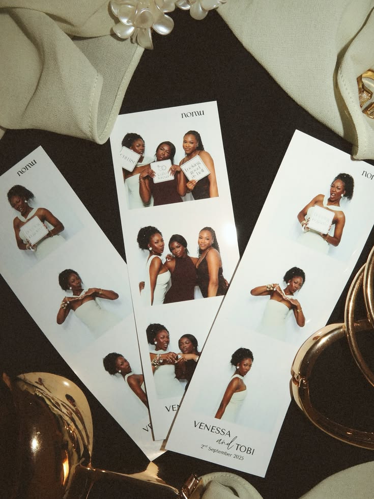 Glam Booth photo strips on a reception table in Toronto