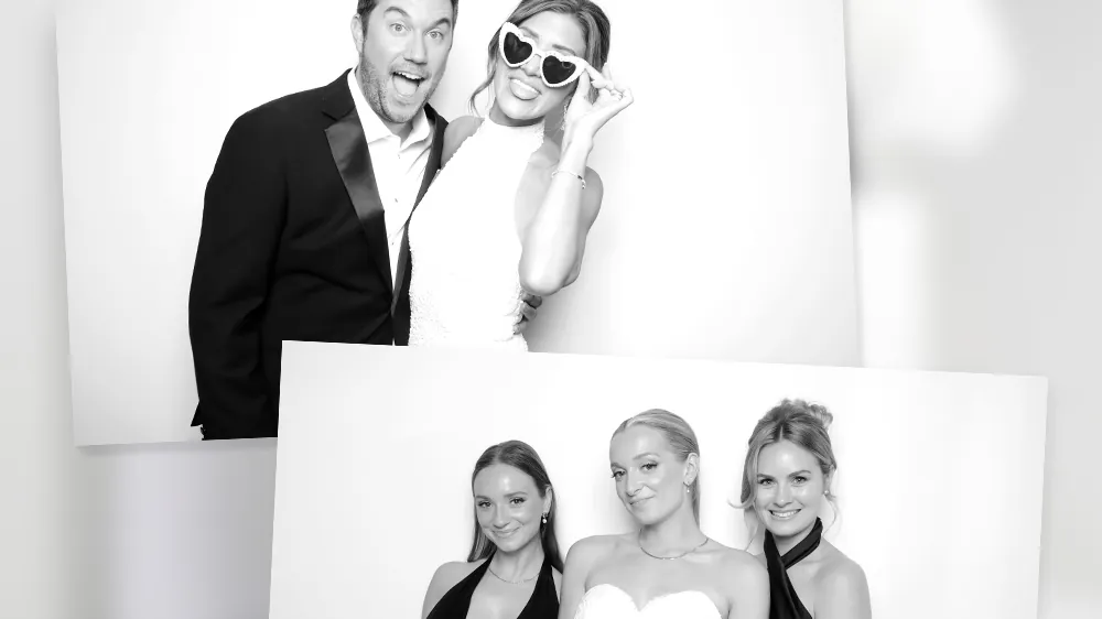 Black and white glam booth portraits from a Toronto wedding