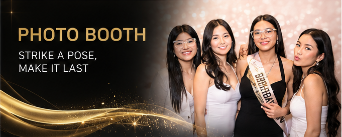 Photo booth rental Toronto banner: strike a pose, make it last