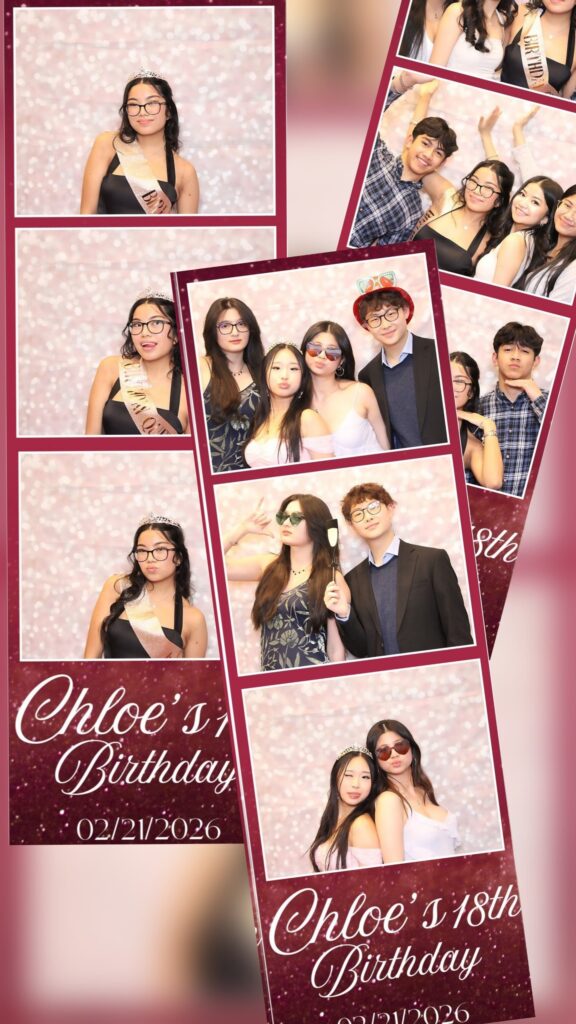 Birthday party photo booth strips with a custom 18th birthday design