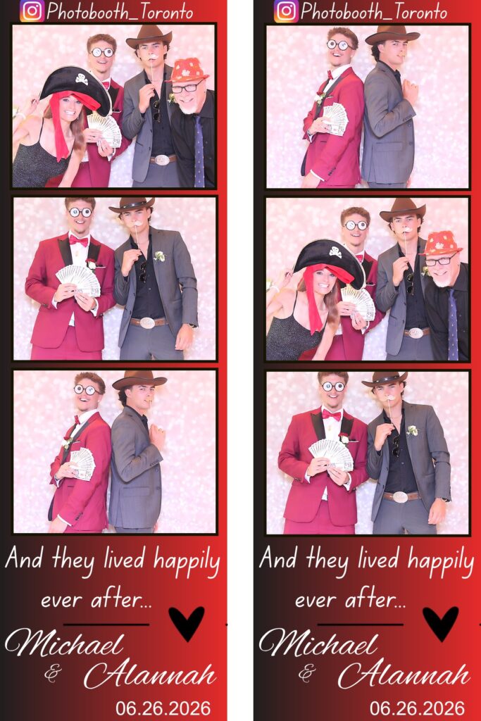 2x6 photo booth strips with a red happily-ever-after wedding design