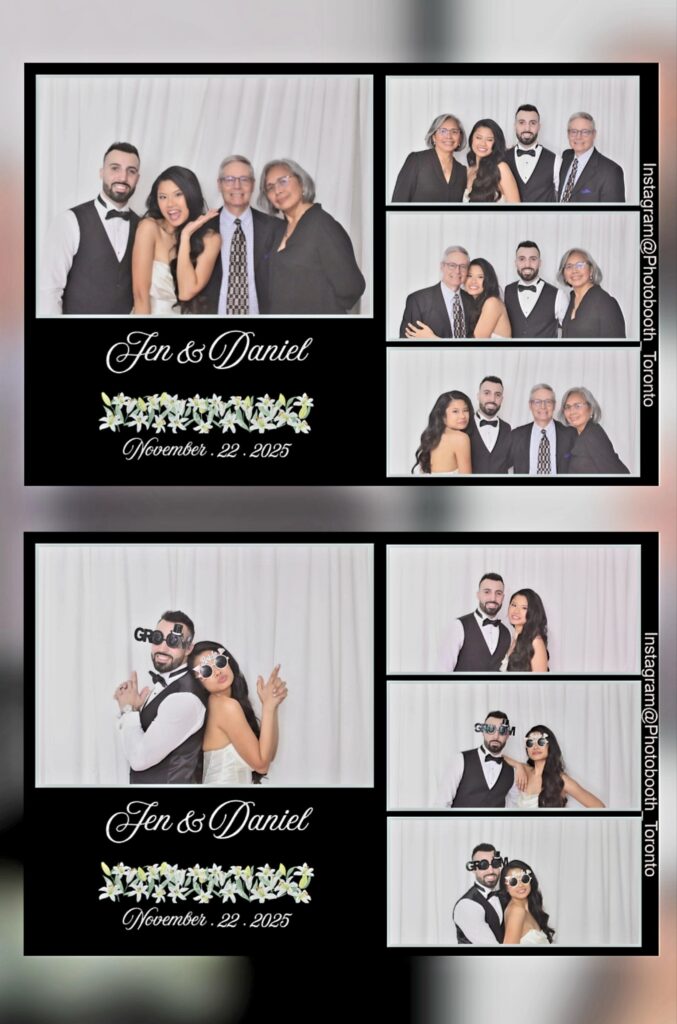 4x6 portrait photo booth print with two black and silver photo layouts