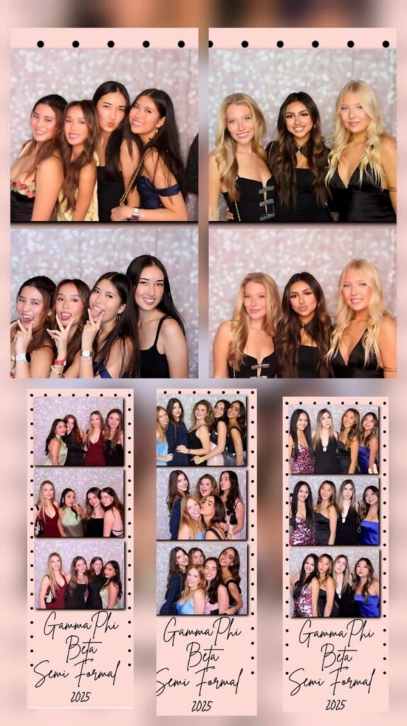 4x6 portrait photo booth print with a pink semi-formal layout