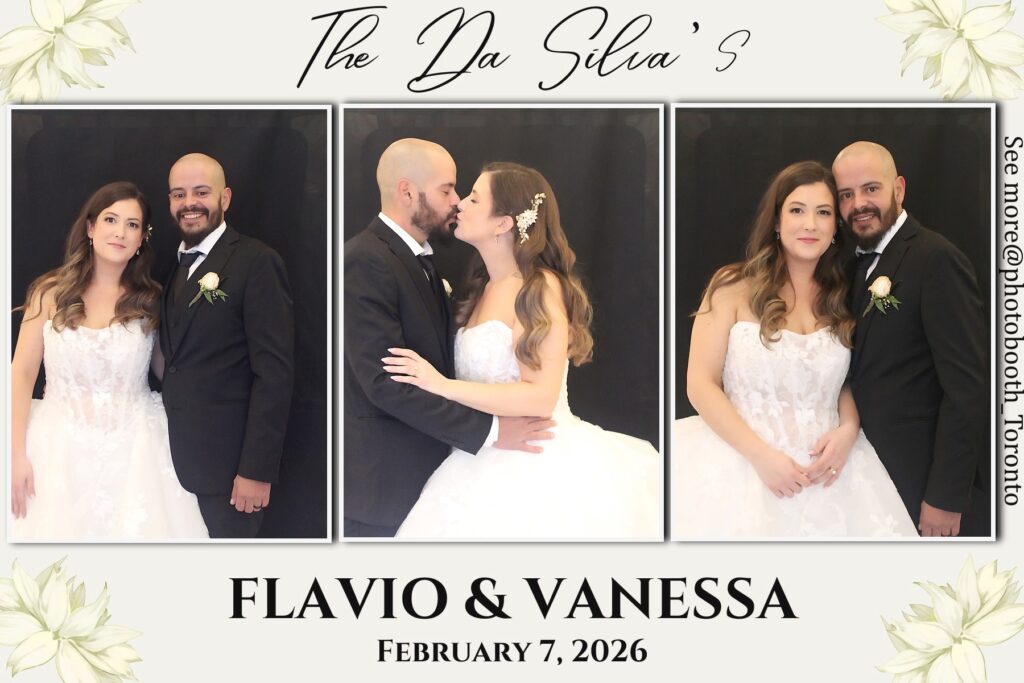 6x4 landscape photo booth print with a cream and black wedding design