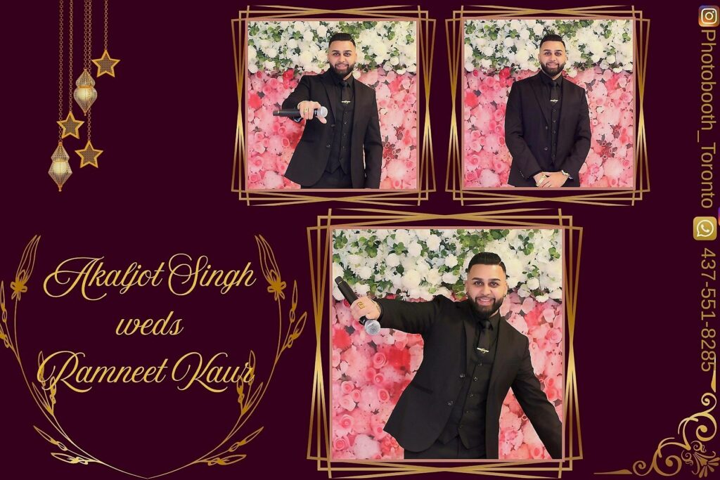 6x4 landscape photo booth print with a burgundy and gold wedding design