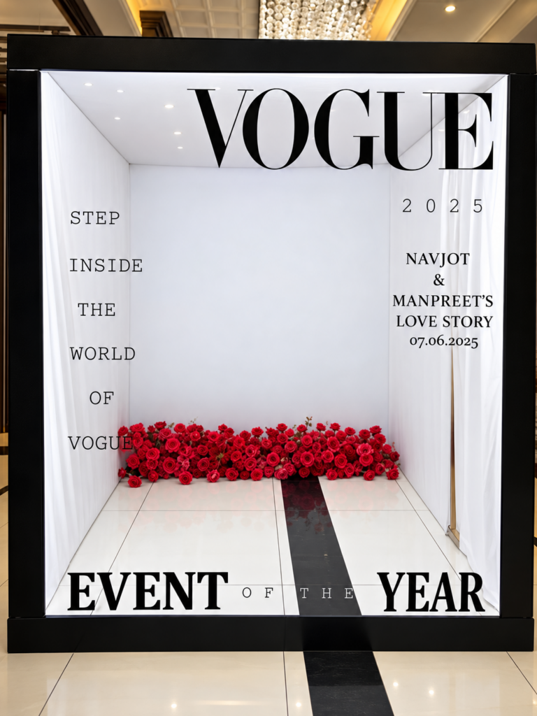 Event of the Year magazine cover photo booth with red roses