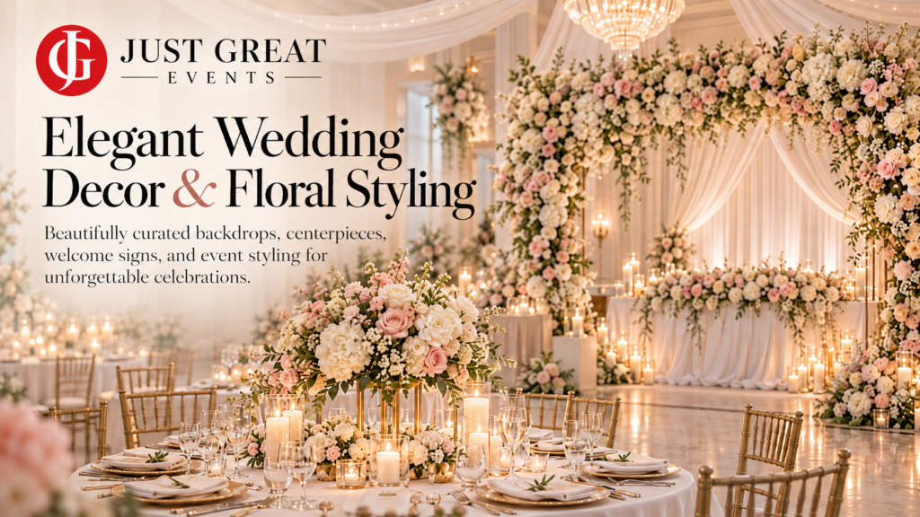Elegant wedding decor and floral styling by Just Great Events in Toronto